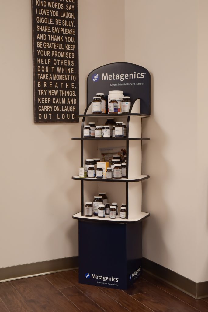 Stand of Metagenics products on display
